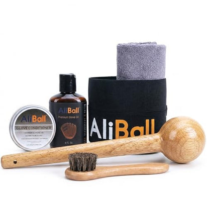 AliBall Baseball Glove Break-in Kit - Complete Set with Glove Mallet, Oil, Conditioner, Wrap, Brush & Cloth - Quickly Soften & Shape Your Baseball/Softball Mitt (Pro Classic)
