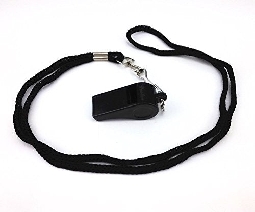 yueton Plastic Coach Whistles with Lanyard, Pack of 6 - color: Black