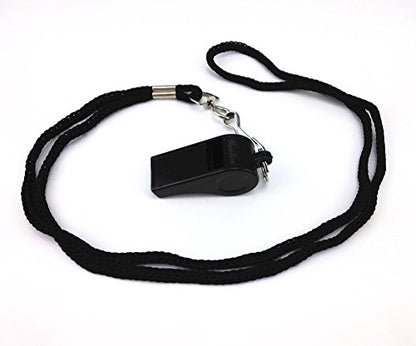yueton Plastic Coach Whistles with Lanyard, Pack of 6 - color: Black