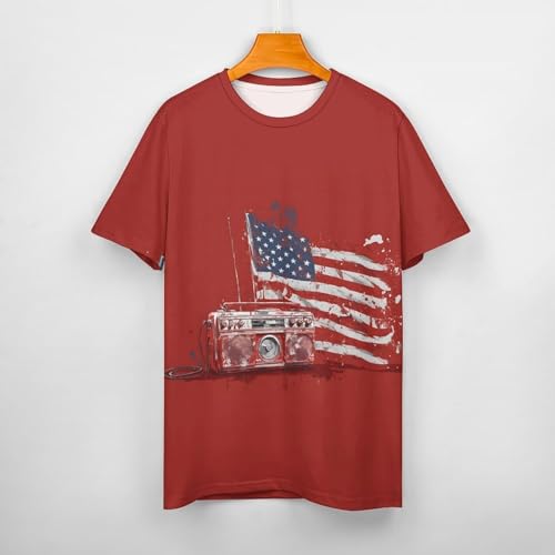 Men's American Flag T Shirt Short Sleeve Patriotic Tops Crewneck Muscle Tee 4th of July Golf Tops Summer USA Tee - color: American Flag Radio, size: Large