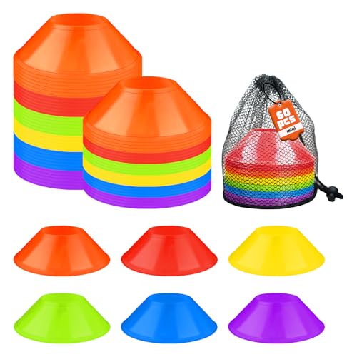 60 Pack Mini Soccer Cones–Mini Disc Cones for Agility Training,Soccer,Football,Sports Drills,Field Markers,Cones Sports Equipment,Portable Stackable Mini Cones with Carry Bag - color: colors