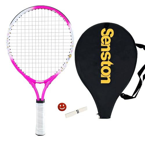 Senston Kids Tennis Racket Set (17 & 23 Inch) - 1 Pack Junior Tennis Racquet, Lightweight Aluminum Frame, Includes Cover - color: pink, size: 17 inch