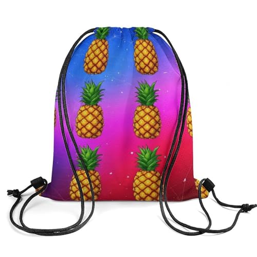 Gym Drawstring Bag Sports Sackpack Waterproof String Backpack with Shoe Compartment for Hiking Swimming Training, Trippy Upside Down Pineapple Bags - color: Picture (1012)