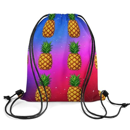 Gym Drawstring Bag Sports Sackpack Waterproof String Backpack with Shoe Compartment for Hiking Swimming Training, Trippy Upside Down Pineapple Bags - color: Picture (1012)