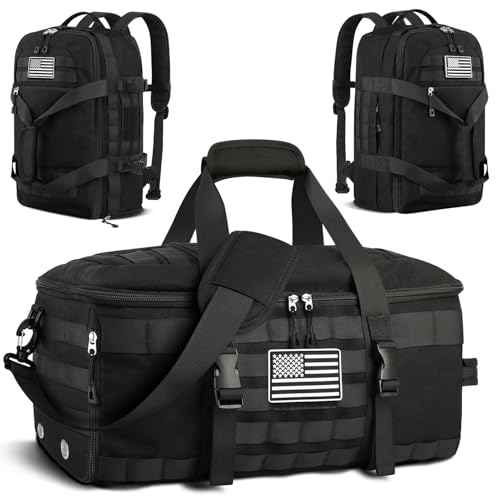 ETRONIK Gym Bags for Men, Extra Large Tactical Duffle Bag Backpack with Shoe Compartment, 3 in 1 Carry on Bag Travel Backpack with Wet Pocket, Weekender Range Bag for Workout Football Gym, Black - color: Black, size: X-Large