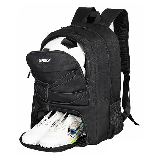 DAFISKY Soccer Backpack, Soccer Bags with Ball Holder & Shoes Compartment, Water Resistant Backpack for Basketball Volleyball Football - color: Black