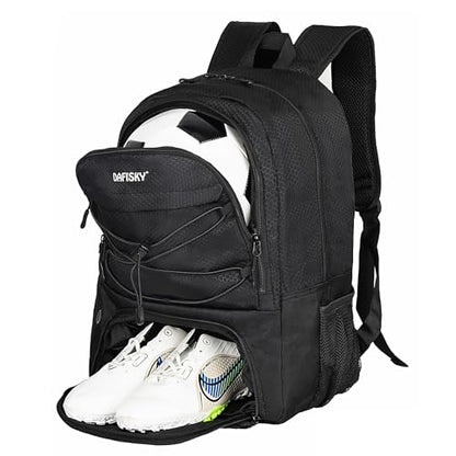 DAFISKY Soccer Backpack, Soccer Bags with Ball Holder & Shoes Compartment, Water Resistant Backpack for Basketball Volleyball Football - color: Black