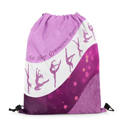 Castle Fairy Gymnastics Dance Drawstring Backpack 13"X16" Cheerleading Yoga Lover Sackpack for Gym Sports Purple Glitter Print Water Resistant String Bag for Women Men - color: Purple 11
