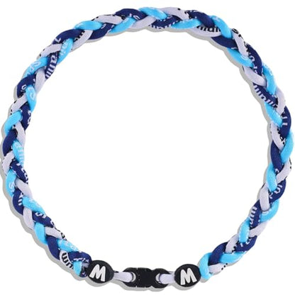 Willtok Premium 18inch Baseball Necklace w/Nylon Tri-Braided Rope Tornado Design - color: Navy Light Blue White