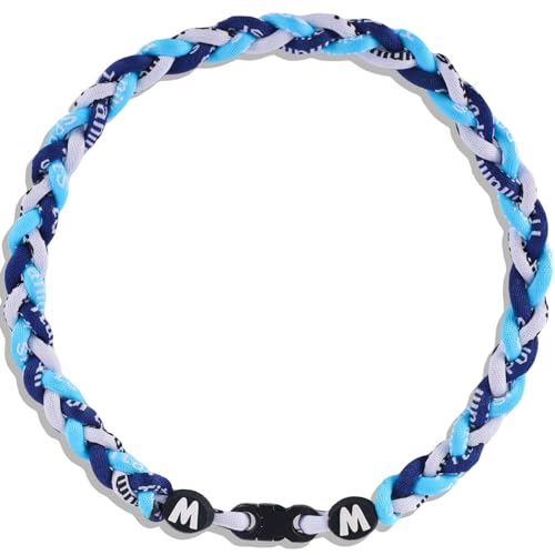 Willtok Premium 18inch Baseball Necklace w/Nylon Tri-Braided Rope Tornado Design - color: Navy Light Blue White