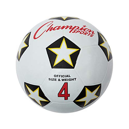 Champion Sports Rubber Cover Soccer Ball - color: White/Black/Red, size: Size 4