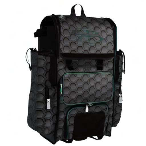 Boombah Rolling Superpack 2.0 3DHC Baseball/Softball Gear Bag - 23-1/2" x 13-1/2" x 9-1/2" - Multiple Colors - Telescopic Handle and Holds 4 Bats - Wheeled Version - color: Black/Dark Green
