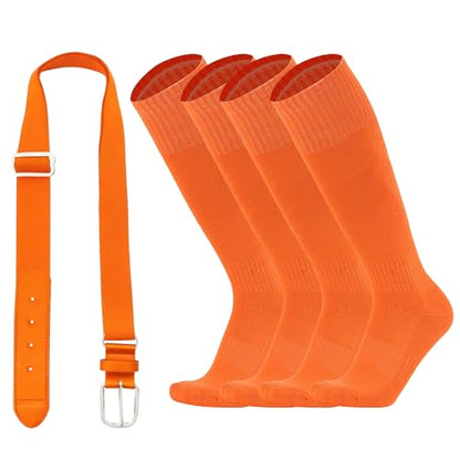 ZXOLDZX Youth Baseball Softball Socks and Belt Combo Set Adjustable Baseball Belt for Boys Girls(2Pairs of Socks with 1 Belt)
