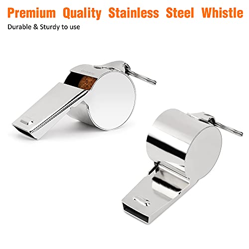 Coach Whistle Stainless Steel, Loud Crisp Sound Whistle with Lanyard for Sports, Outdoor, Lifeguard Protection, Referee (Silver-1PC)