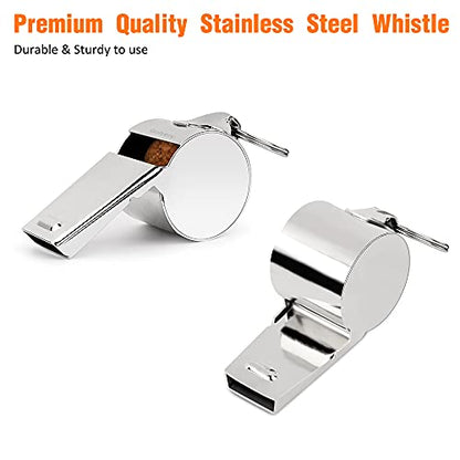 Coach Whistle Stainless Steel, Loud Crisp Sound Whistle with Lanyard for Sports, Outdoor, Lifeguard Protection, Referee (Silver-1PC)