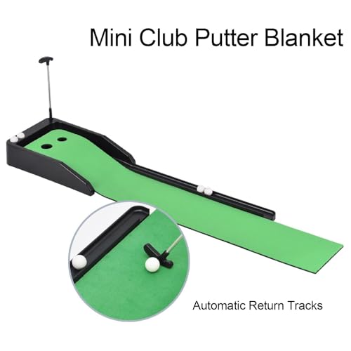Club Putting Practice Set, Desktop Club Putter Trainer Automatic Return Tracks Rubber Base Practice Putting Green for Indoor Home Office Use