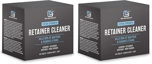 Retainer and Denture Cleansers 240 Tablets Removes Bad Odors Discoloration Stains Plaque for Cleaning Invisalign Mouth Guard Night Guard and Removable Dental Appliances by M3 Naturals (Pack of 2) - size: 240 Count (Pack of 2)