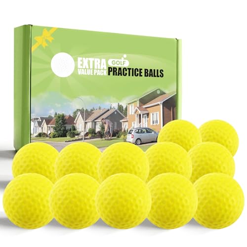 FINGER TEN Golf Practice Balls More Weight Real Ball Travel Value 12/24 Pack, 1/3 Distance of Regulation Golf Ball for Backyard Garden School, True Flight Feel Indoor Outdoor Use - color: Yellow, size: 12 Pack
