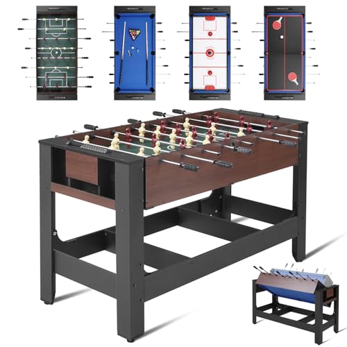 RAYKEEP 54" 4-in-1 Swivel Multi Game Table - Combo Game Table Set for Youth, Adults - Indoor and Outdoor Arcade Sports Table - Air Hockey, Billiards, Foosball, Ping Pong for Home, Game Room