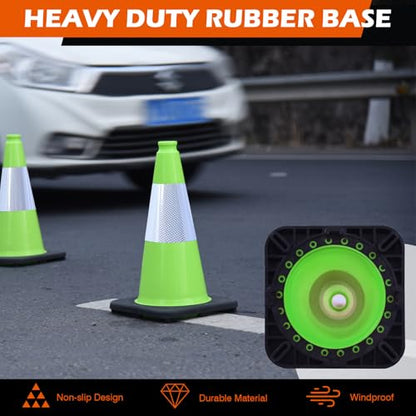4 Pack 18 Inch Green PVC Traffic Cones Black Base Stable Durable, Parking Lot Driveway School Training Safety Cones Multi-Purpose (4, Green, 18 Inch) - color: Green, size: 18 Inch