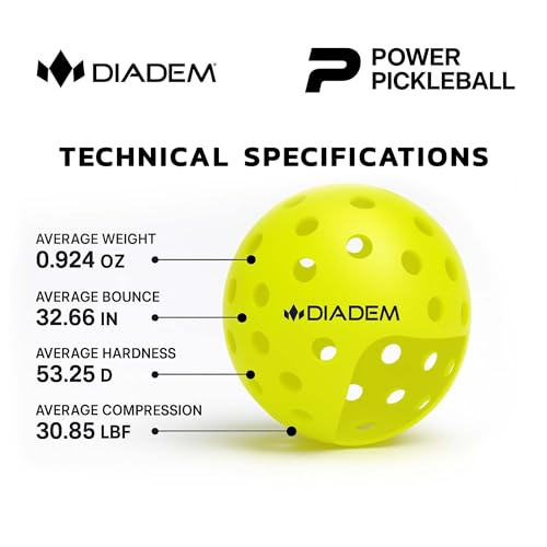 Diadem Premier Power Pickleball Ball - Official Ball of Power Pickleball | High Visibility Yellow | Fast and Durable | USAPA Approved (12 Pack, Yellow)