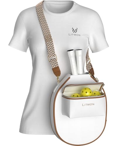 Pickleball Bag for Women, Cute Stylish Paddle Bag, Leather Crossbody with Adjustable Strap & Fence Hook