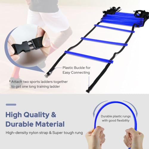 GHB Pro Agility Ladder 2 Pack Agility Training Ladder Speed 12 Rung 20ft with Carrying Bag (Orange and Blue)