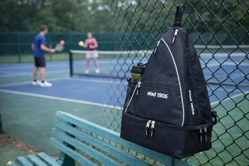 Pickleball Sling Bag with Shoe Compartment for Men & Women – Large Paddle Backpack with Fence Hook & Water Bottle Holder – Fits 2 Pickleball Paddles or Tennis Rackets