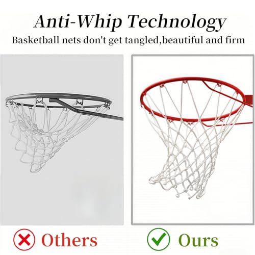 2 Pack Heavy Duty Basketball Net Replacement,2025 Upgrade Heavy Duty Basketball Net, All Weather Anti Whip,12 Loops Fits Standard Indoor or Outdoor Rims - color: White +White