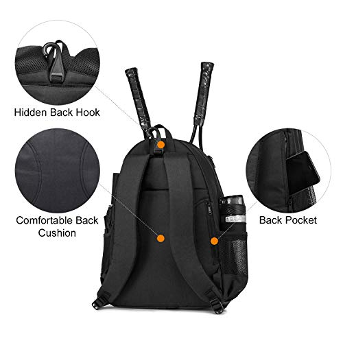 Tennis Bag Professional Tennis Backpack for Men and Women Racket Bags Holds 2 Rackets with Ventilated Shoe Compartment - color: Black