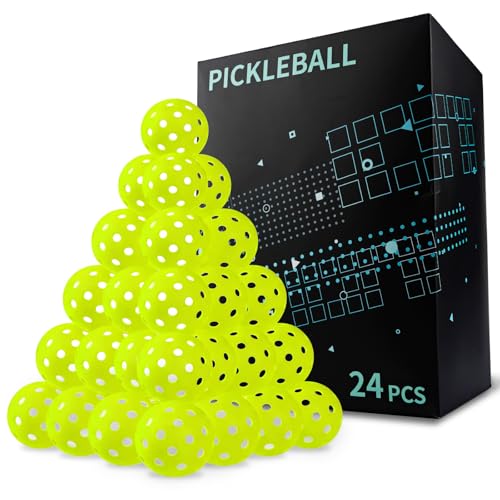Pickleball Balls 24 Pack - 40-Hole Seamless Roto-Molded Pickleballs for Outdoor and Indoor Use, Durable TPE Material, USAPA Approved, Lightweight 2.9 Inch Diameter