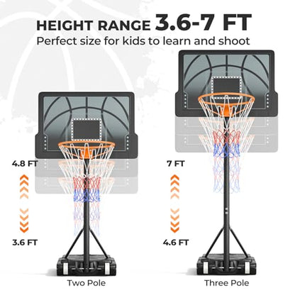Yohood Kids Basketball Hoop, 3.6-7 FT Height Easy Adjustable, Portable Basketball Hoop Outdoor Indoor for Kids/Teens/Youth, 30" Backboard