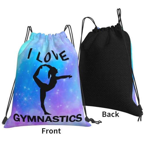 I Love Gymnastics Unisex Drawstring Backpack Bag Sport Gym Travel Swim Sackpack - color: I Love Gymnastics