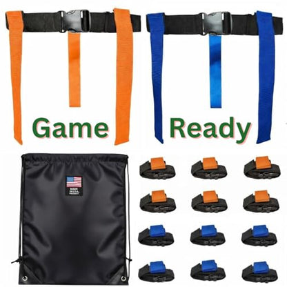 HE Adult Flag Football Belts 40″ Adjustable, Extra-Wide 2″ Heavy-Duty Polypro – American Made Lifetime Waranty Several Colors - color: Blue/Orange