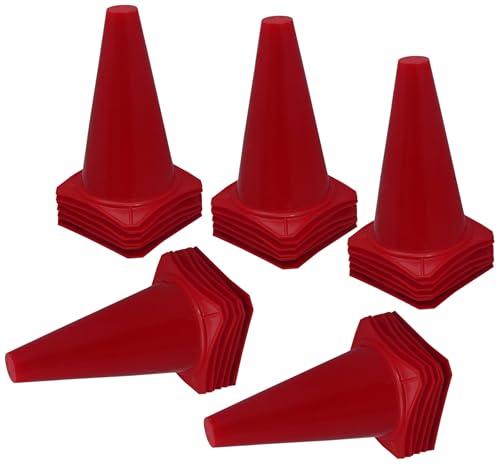 BlueDot Trading 4” Red Mini Plastic Traffic Cones | Set of 10 for Agility Training, RC Racing, Outdoor Activities, Sports Drills, Party Games