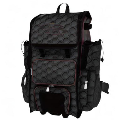 Boombah Rolling Superpack 2.0 3DHC Baseball/Softball Gear Bag - 23-1/2" x 13-1/2" x 9-1/2" - Multiple Colors - Telescopic Handle and Holds 4 Bats - Wheeled Version - color: Black/Maroon
