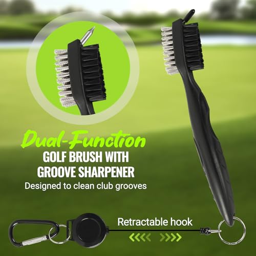 TonGass 3-in-1 Golf Club Cleaning Kit (300g Golf Polish+Cleaner Brush with Groove Sharpener+Cleaning Cloth) Golfs Club Cleaner Set with Retractable Hook Brush & Hookable Towel Complete Accessory Kit