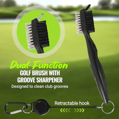 TonGass 3-in-1 Golf Club Cleaning Kit (300g Golf Polish+Cleaner Brush with Groove Sharpener+Cleaning Cloth) Golfs Club Cleaner Set with Retractable Hook Brush & Hookable Towel Complete Accessory Kit