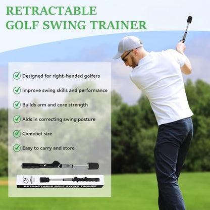 MIKOSI Golf Swing Training Aid, Retractable Golf Grip Trainer for Golf Training, Golf Swing Trainer with Arm Band for Warm-up, Right-Handed Grip Trainer Golf Club for Indoor & Outdoor Use