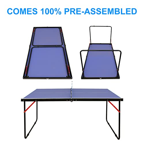 Table Tennis Table, 4.5ft Portable Ping Pong Table Game Set, Mid-Size Foldable Table Tennis Game Set with Net, 2 Table Tennis Paddles and 3 Balls for Adults/Teens, Family Game Tables for Indoor