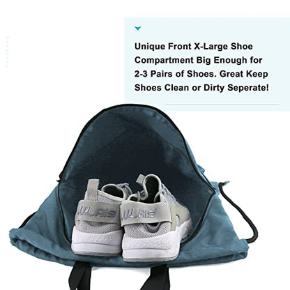 BeeGreen Drawstring Backpack Bag with Shoe Compartment, X-Large Black Gym Sports String Cinch Backpack - color: Haze Blue