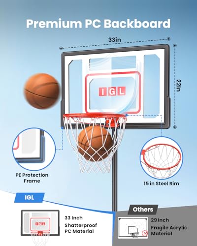 IGL Kids Basketball Hoop Outdoor Adjustable, 33 Inch Portable Basketball Goal with PC Backboard, Fillable Base & 40 lb Weight Ball for Backyard & Driveway - color: Red-Standard
