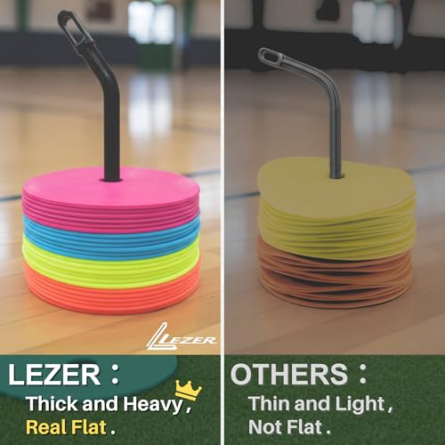 LEZER 6 Inch 8 Inch Flat Cones, Spot Markers, Soccer Cones, Field Court Markers, Sit Spots, Flat Discs, Soccer Training Equipment, Agility Practice, Football, Made in Taiwan - style: 6 inch with 48 pcs
