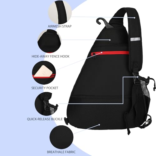 Goloni Pickleball Sling Bag for Men Women, Lightweight Pickleball Backpack with Fence Hook - color: Black Red