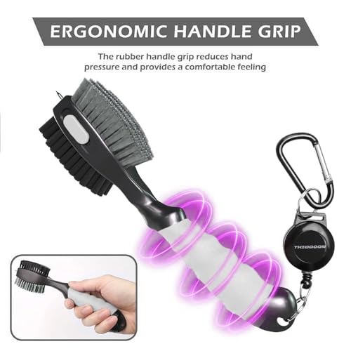 THIODOON 2 Pack Golf Club Brushes and Groove Cleaner 2 ft Retractable Zipline Carabiner Golf Brush Head with Retractable Spike Comfortable Grip Golf Club Cleaner - color: 2pcs Black & White