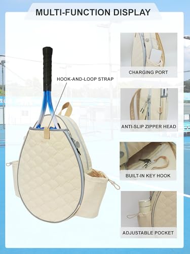 Tennis Backpack for Women and Men, Holds 1-2 Rackets, Lightweight Water-Resistant Tennis Bag for Pickleball and Badminton - color: Cream