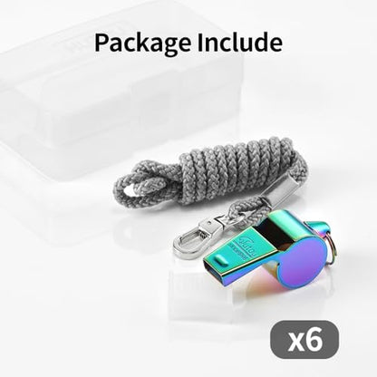 HUTOU,2 Packs Stainless Steel Sports Whistles with Lanyard, Loud Crisp Sound Whistle Ideal for Coaches, Referees, and Officials - color: 6 Packs of Rainbow