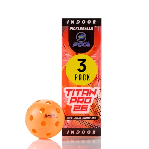 PIXA Titan Pro 26 Indoor Pickleball - USAPA Approved, Durable Indoor Pickleballs, Consistent Bounce, Smooth Flight, Ideal for Competitive Play- Packs of 3, 6, 12, 50 - color: Bright Orange, size: 3 Pack