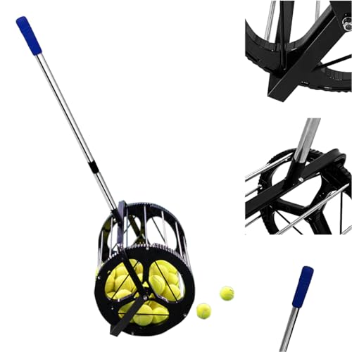 Tennis Ball Picker Platen Style Ball Retrievers Automatic Ball Hopper Basket Rolling Tennis Ball Collector for Training