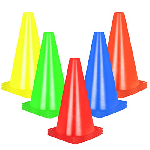 Alyoen 9 inch Traffic Cones, Plastic Sports Cones, Soccer Training Cones for Outdoor Activity & Festive Events (Sets of 10/15/ 20) - color: 20 Pack-5 colors